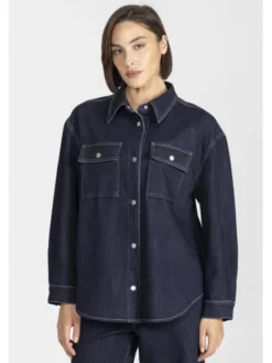 Deni Cler Milano Koszula T-DC-1370-E5-10-59-1 Granatowy Oversize