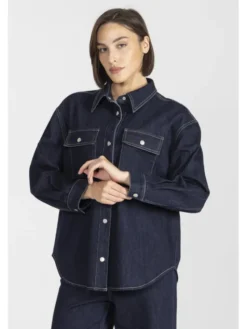 Deni Cler Milano Koszula T-DC-1370-E5-10-59-1 Granatowy Oversize