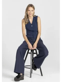 Deni Cler Milano Spodnie materiałowe T-DC-5263-E5-40-58-1 Granatowy Loose Leg