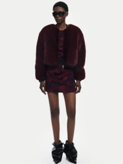 Desigual Futro Raspberry 25WWEW67 Bordowy Relaxed Fit