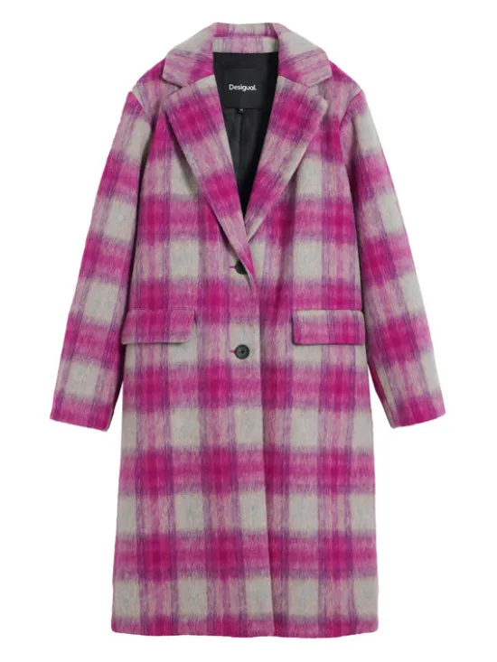 Desigual Płaszcz wełniany Pinkcheck 25WWEW15 Różowy Regular Fit