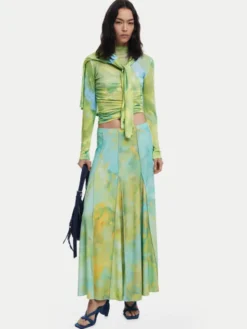 Desigual Spódnica maxi Desvanecer 25WWFK06 Zielony Regular Fit
