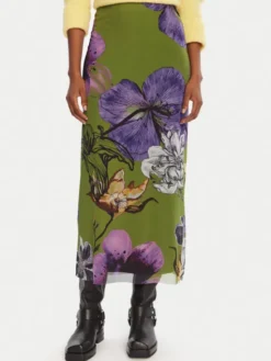 Desigual Spódnica maxi Tulleflowers Lacroix 25WWFK03 Zielony Regular Fit