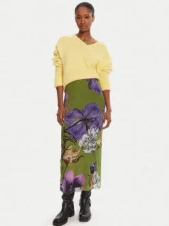 Desigual Spódnica maxi Tulleflowers Lacroix 25WWFK03 Zielony Regular Fit