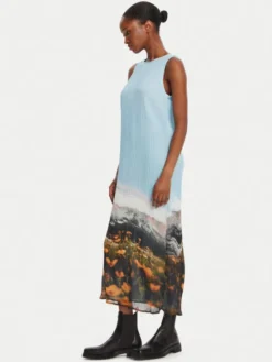 Desigual Sukienka codzienna Plisado Paisaje 25WWVW07 Błękitny Regular Fit