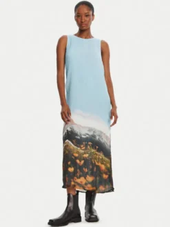 Desigual Sukienka codzienna Plisado Paisaje 25WWVW07 Błękitny Regular Fit