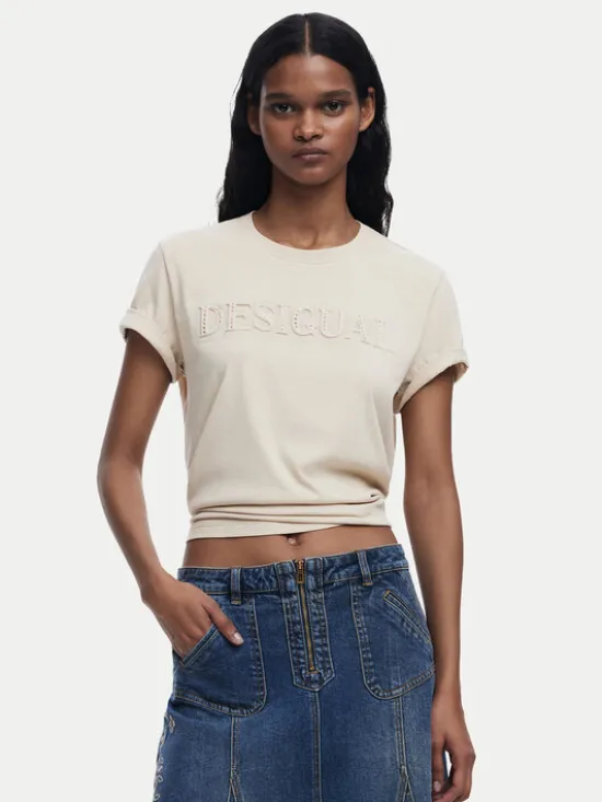 Desigual T-Shirt Brandy 25SWTK17 Écru Regular Fit