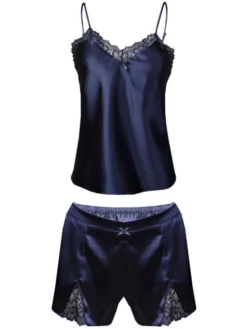 DKaren Lingerie Piżama KSAMANTHA-GRANAT Granatowy Classic Fit