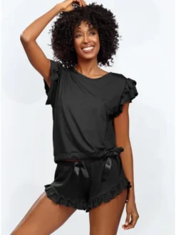 DKaren Lingerie Piżama Lulu Czarny Classic Fit