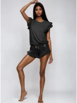 DKaren Lingerie Piżama Lulu Czarny Classic Fit