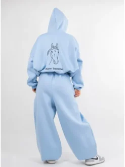 DKaren Sport Komplet bluza, bluzka i spodnie EqB27 001 Błękitny Classic Fit