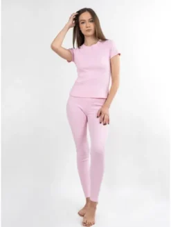 DKaren Sport Komplet bluza i legginsy KHalima Różowy Classic Fit