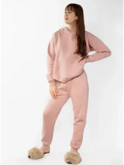 DKaren Sport Komplet bluza i spodnie materiałowe Randi Różowy Classic Fit