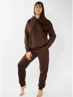 DKaren Sport Komplet bluza i spodnie materiałowe Randi Brązowy Classic Fit