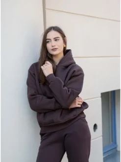 DKaren Sport Komplet bluza i spodnie materiałowe Randi Brązowy Classic Fit