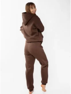 DKaren Sport Komplet bluza i spodnie materiałowe Randi Brązowy Classic Fit