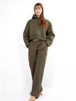 DKaren Sport Komplet bluza i spodnie materiałowe DK-K-B17 Khaki Classic Fit