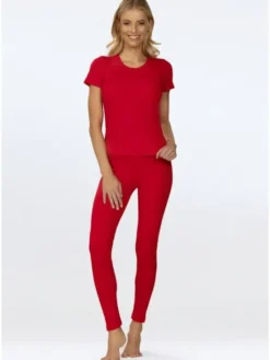 DKaren Sport Komplet bluzka i spodnie Halima Czerwony Slim Fit