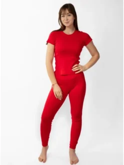 DKaren Sport Komplet bluzka i spodnie Halima Czerwony Slim Fit