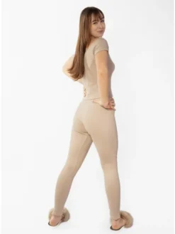 DKaren Sport Komplet bluzka i spodnie Bayo Beżowy Slim Fit