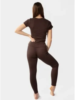 DKaren Sport Komplet bluzka i spodnie Halima Brązowy Slim Fit