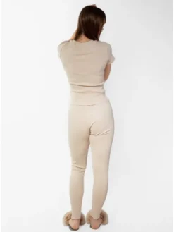 DKaren Sport Komplet bluzka i spodnie Halima Beżowy Slim Fit