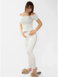 DKaren Sport Komplet bluzka i spodnie Bayo Écru Slim Fit