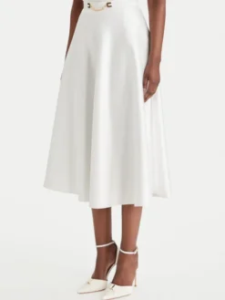 Elisabetta Franchi Spódnica midi GO-156-61E2-V320 Biały Regular Fit
