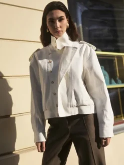 Entelier Kurtka przejściowa krótka pudełkowa Biały Modern Relaxed Fit