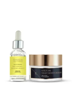 Erthskin London Jad pszczeli + Olejek z miodu manuka + PRZECIWZMARSZCZKOWY KREM NAWILŻAJĄCY na noc Serum