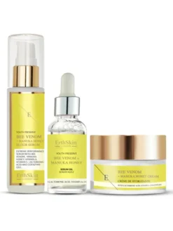 Erthskin London Jad Pszczeli + Krem Miodowy Manuka + Serum Eliksir + Olejek Serum Zestaw do pielęgnacji