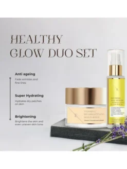 Erthskin London Rozświetlający krem ​​nawilżający z witaminą C + serum eliksirowe Krem na dzień i na noc