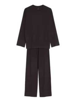 Esotiq Komplet sweter i spodnie materiałowe 46082 Brązowy Regular Fit
