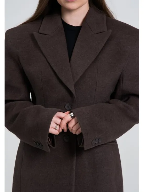 Estro Płaszcz wełniany ER00119687 Beżowy ciemny Slim Fit