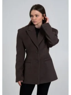 Estro Płaszcz wełniany ER00119687 Beżowy ciemny Slim Fit