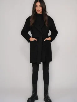 FAN LEATHER Płaszcz przejściowy Krótki Wełniany z Podpinką Czarny Loose Fit