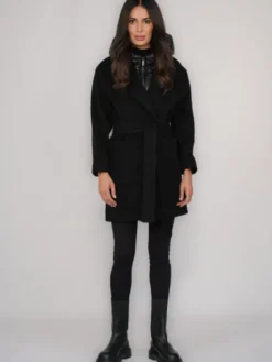 FAN LEATHER Płaszcz przejściowy Krótki Wełniany z Podpinką Czarny Loose Fit