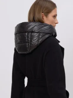 FAN LEATHER Płaszcz przejściowy Wełniany z Kaszmierm z Odpinaną Podpinką Czarny Standard Fit