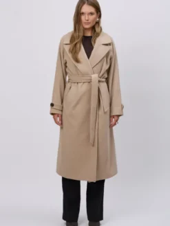 FAN LEATHER Płaszcz przejściowy Wełniany z Kaszmierm Beżowy Standard Fit