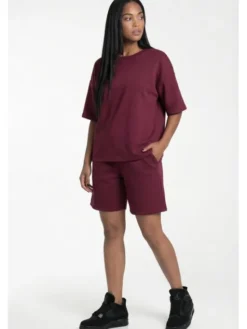 FIGL Komplet bluzka i szorty sportowe M1306 Bordowy Loose Fit