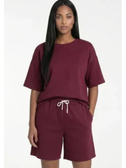 FIGL Komplet bluzka i szorty sportowe M1306 Bordowy Loose Fit