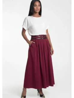 FIGL Spódnica maxi M1326 Bordowy A-Line Fit