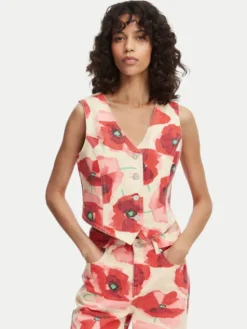 French Connection Kamizelka Poppy 7G9A9 Czerwony Slim Fit