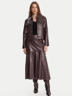 French Connection Spódnica z imitacji skóry 73ZAP 60 Bordowy Regular Fit