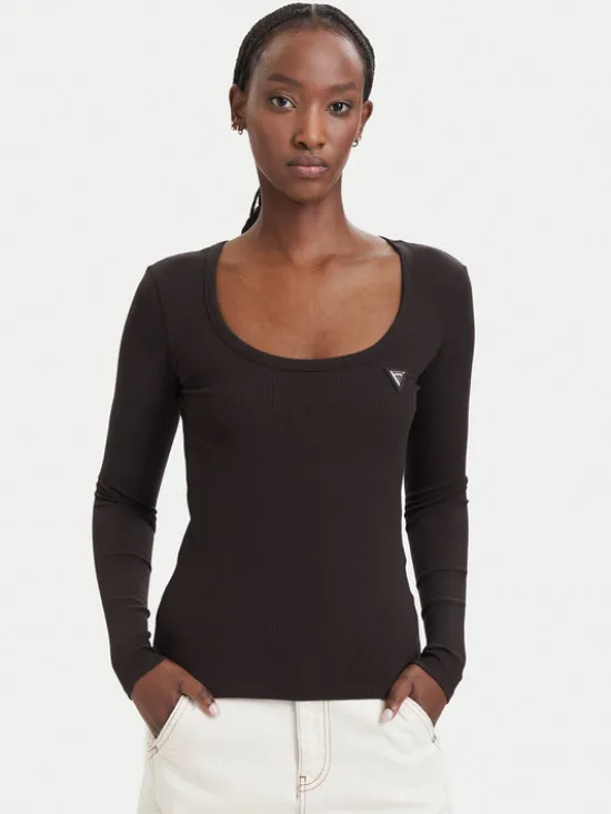Guess Bluzka V4BP07 K8RT2 Brązowy ciemny Slim Fit