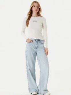 Guess Jeans Bluzka W5YP38 KA0H1 Écru Slim Fit