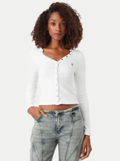 Guess Jeans Bluzka W6YP03 K3647 Biały Slim Fit
