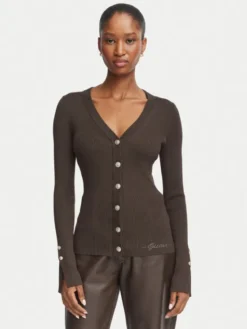 Guess Kardigan W6YR11 Z0950 Brązowy ciemny Slim Fit