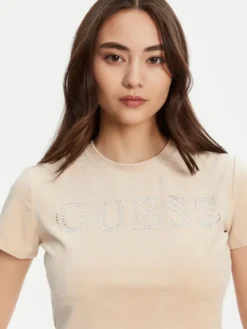 Guess T-Shirt V3BI01 K0232 Beżowy Regular Fit