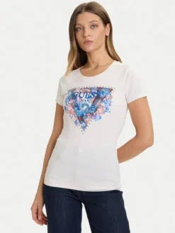 Guess T-Shirt W5BI29 J1314 Écru Slim Fit